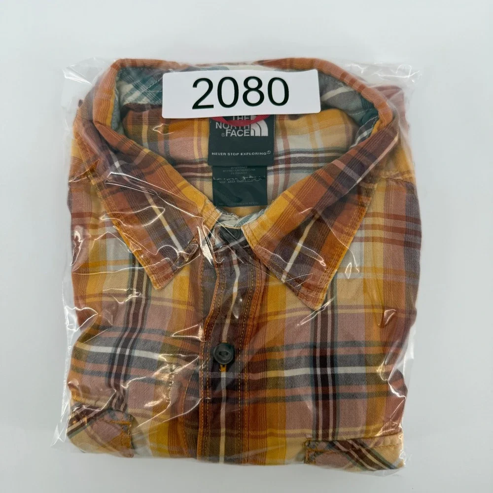The‎ North Face Plaid Shirt Mens M Orange Yellow Short Sleeve Button Up Pocket